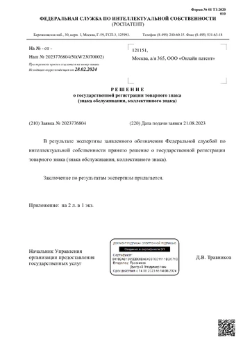 Решение о государственной регистрации товарного знака